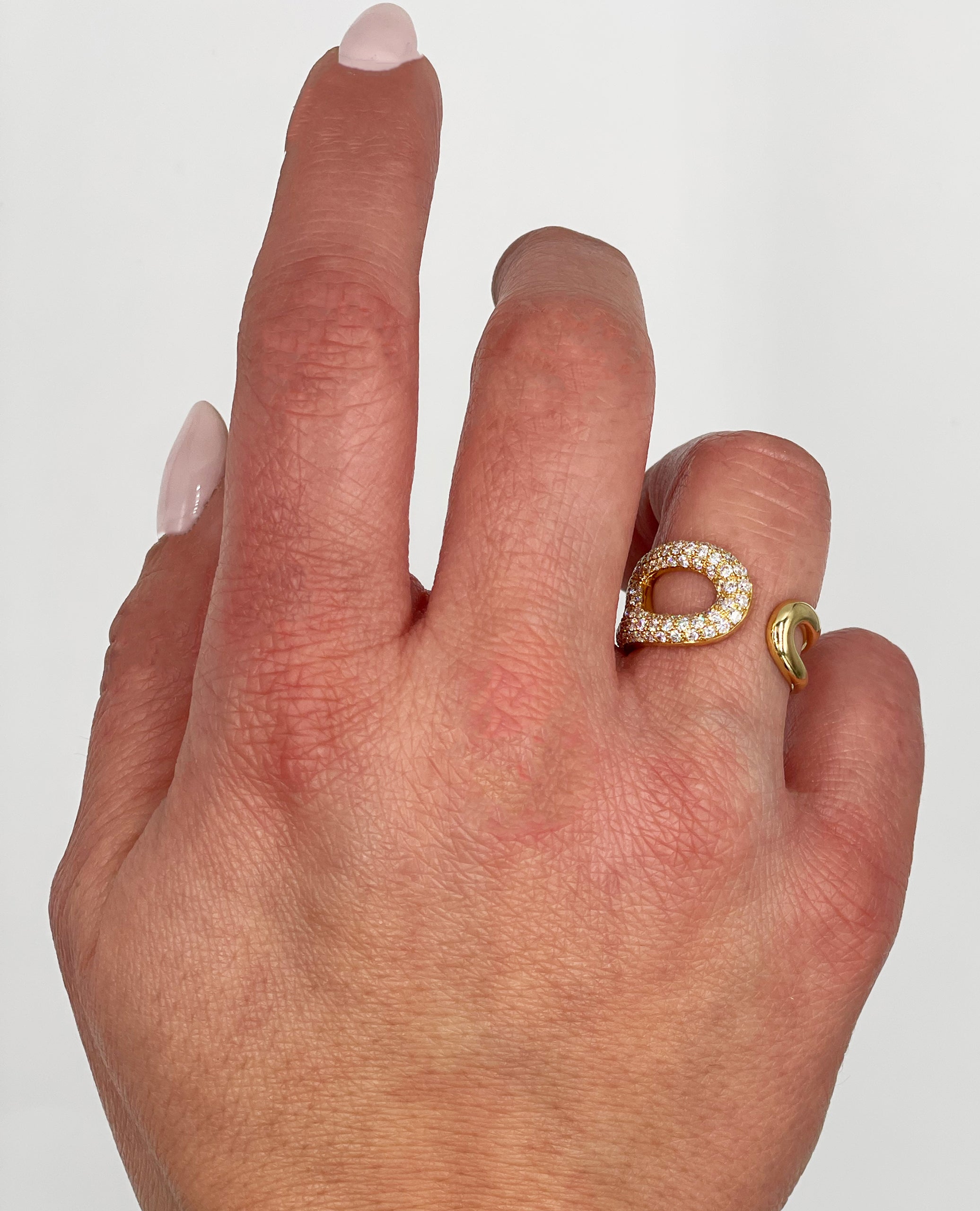 18K Yellow Gold Diamond Abstract Safety Pin Ring