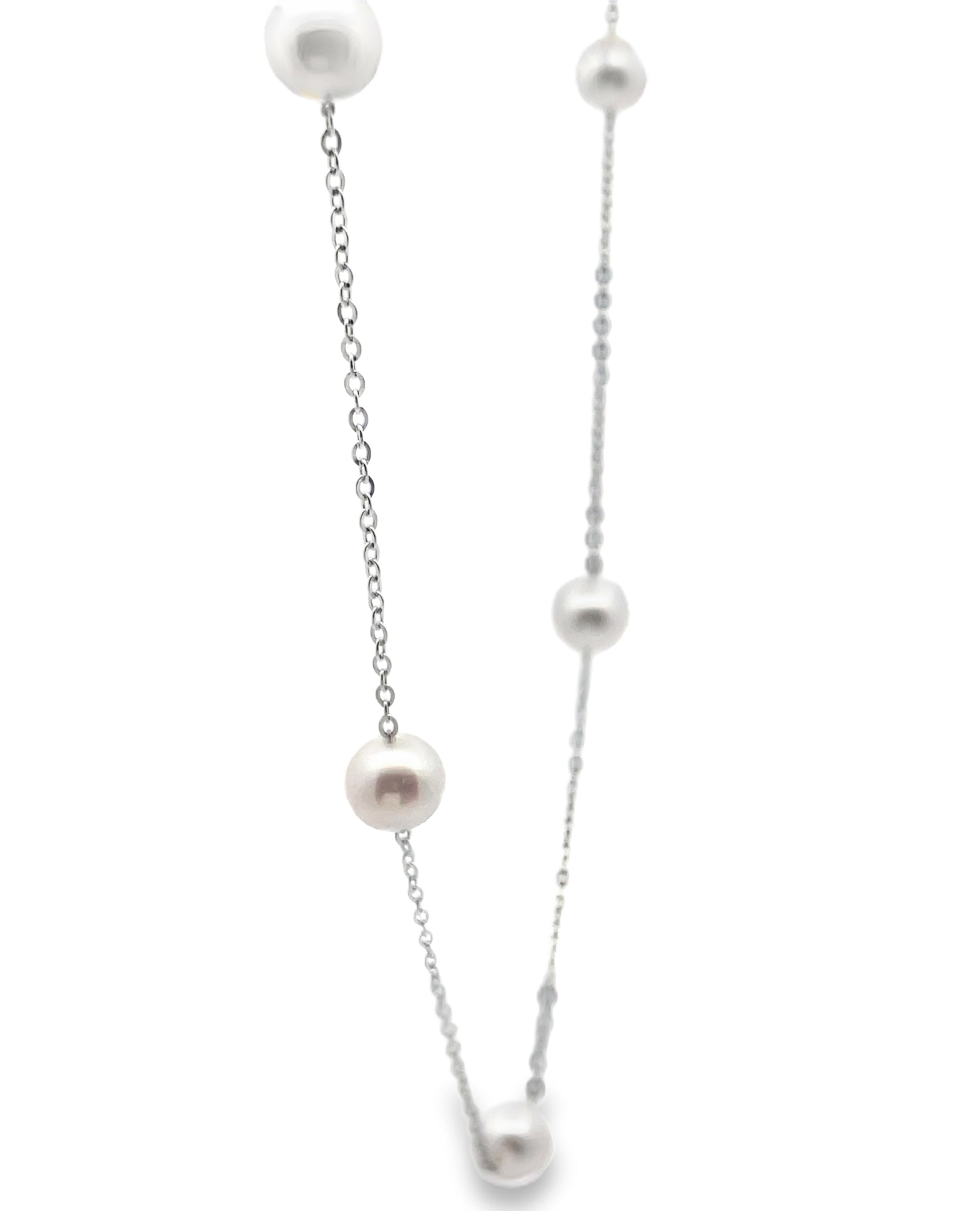 14K White Gold 6.5mm Akoya Cultured Pearl Necklace