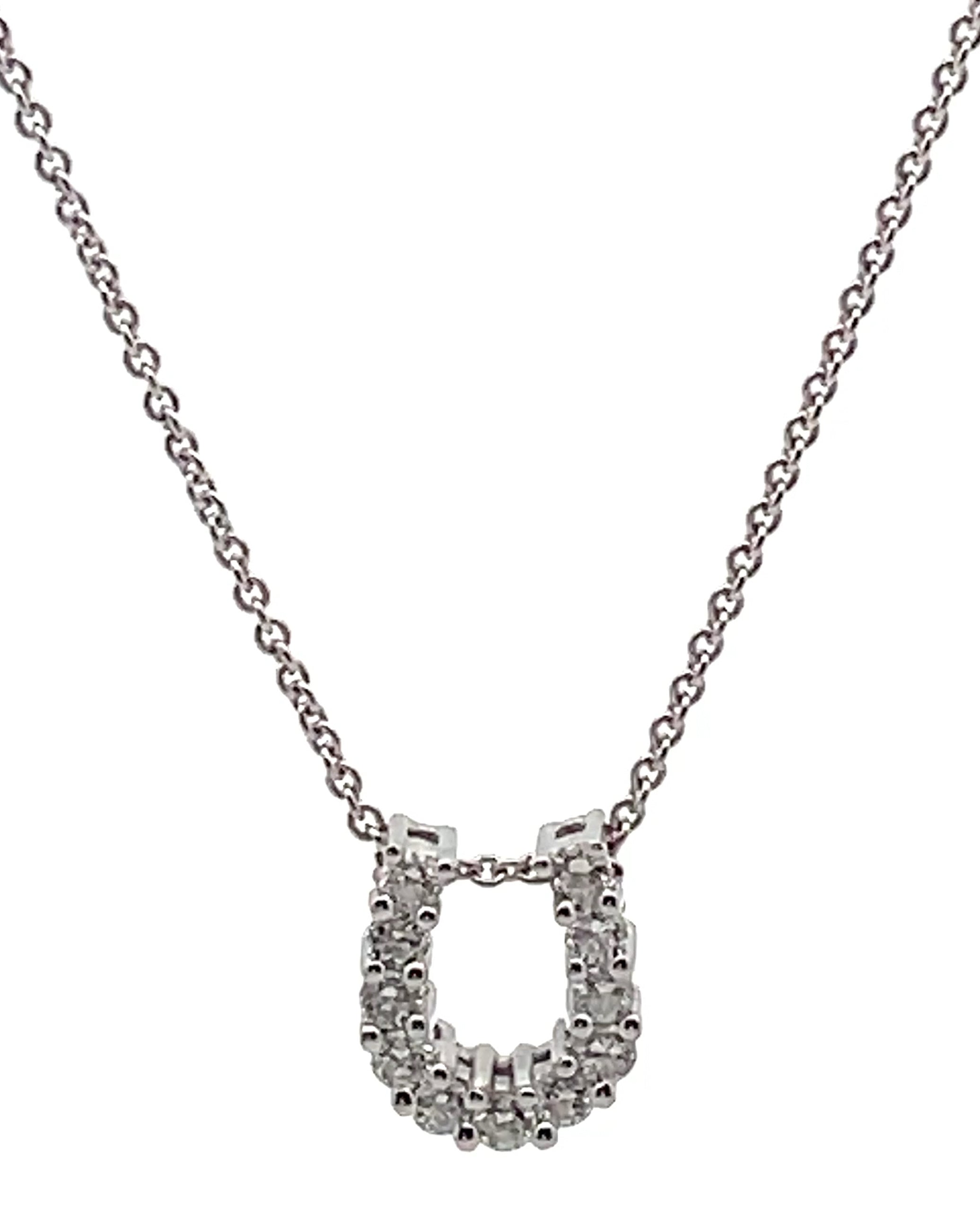 14K White Gold Diamond Horseshoe Pendant