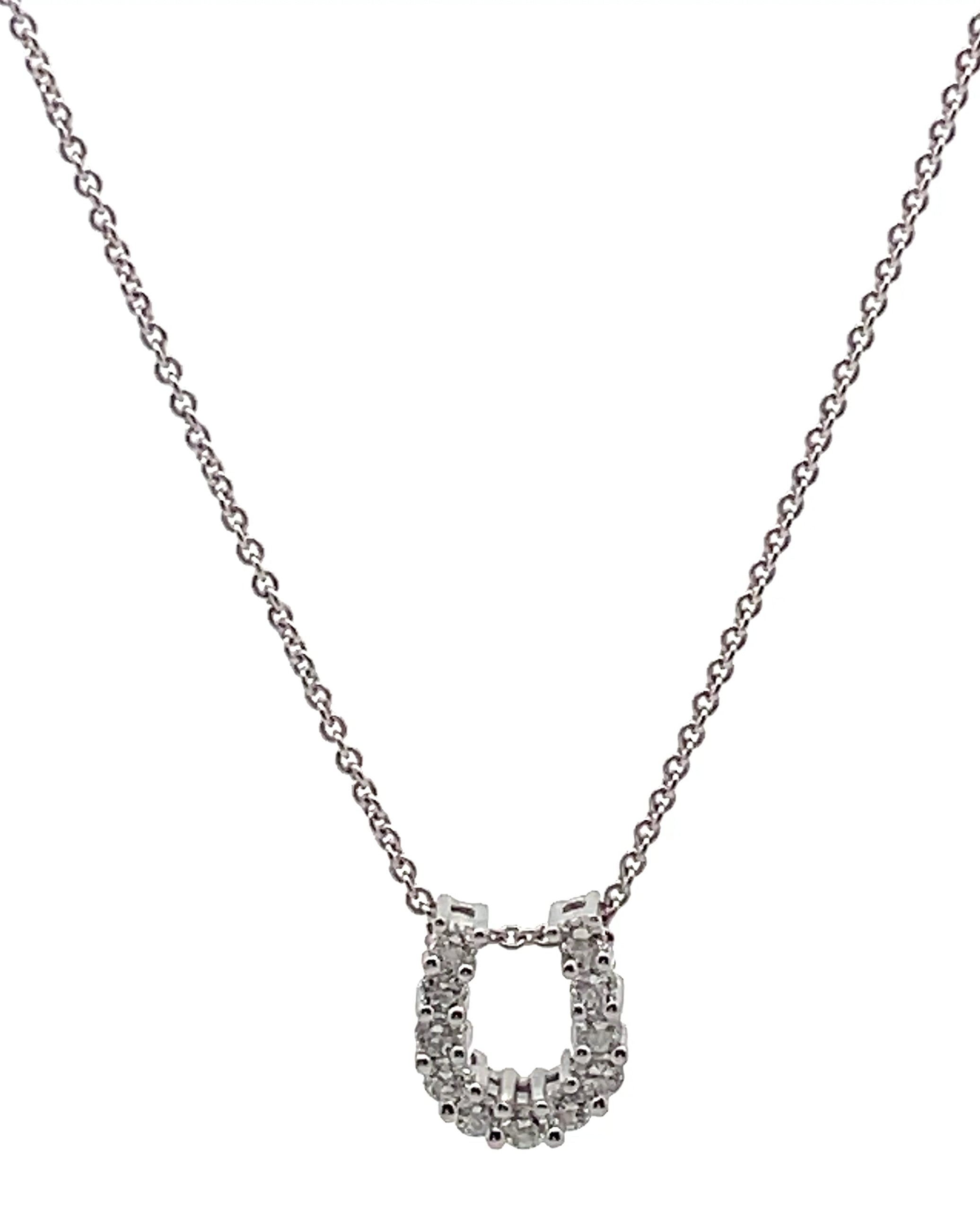 14K White Gold Diamond Horseshoe Pendant