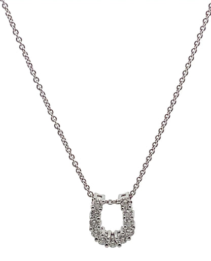 14K White Gold Diamond Horseshoe Pendant