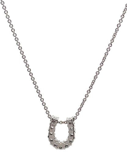14K White Gold Diamond Horseshoe Pendant