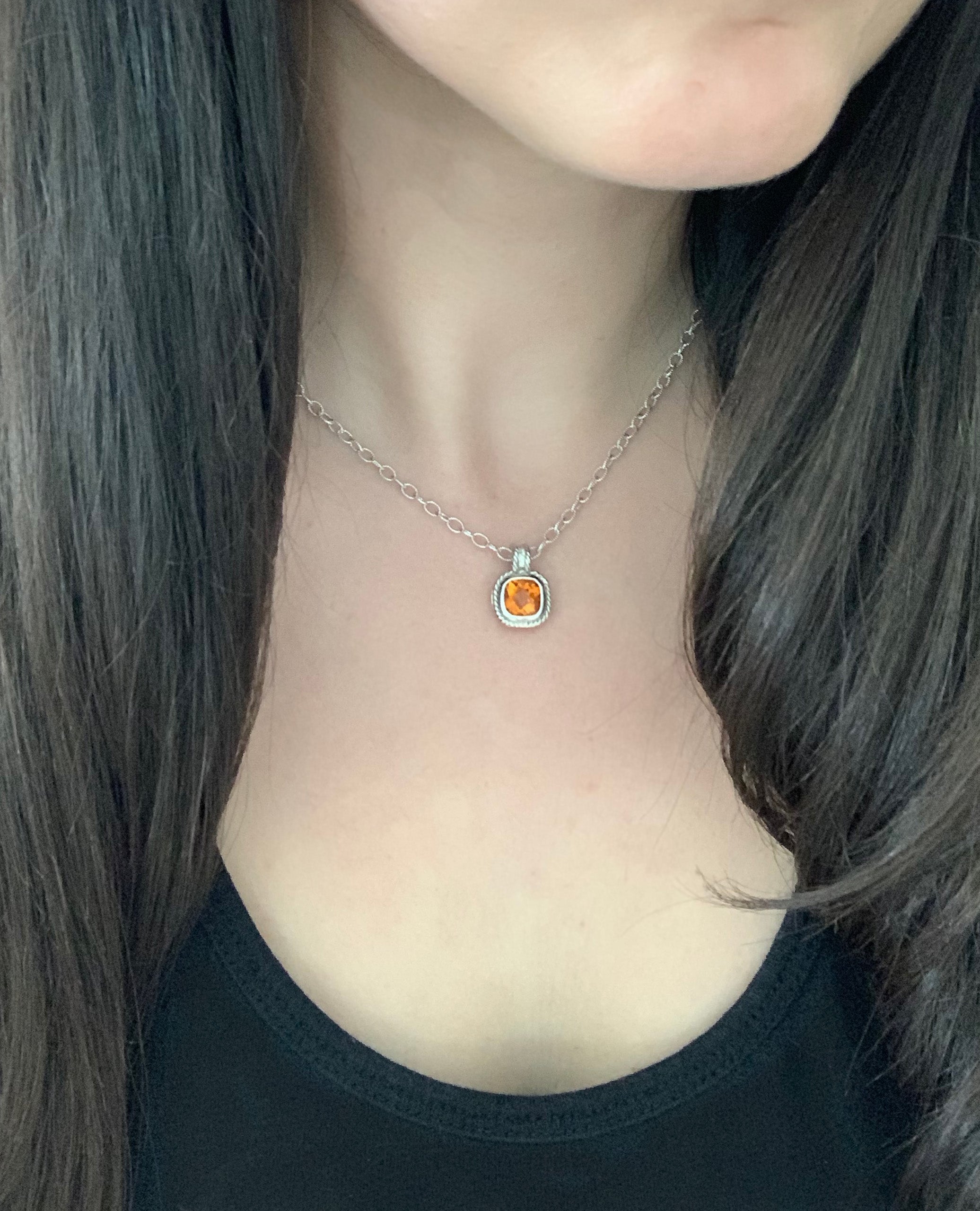 2.50 Carat Orange Citrine and Diamond Necklace in 14K White Gold