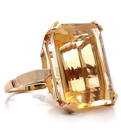 Vintage Emerald-Cut Citrine 19x23mm Ring in 14K Yellow Gold