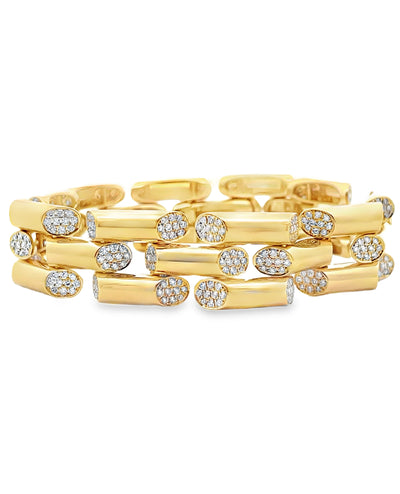 18K Yellow Gold Bamboo Link Bracelet with Diamonds