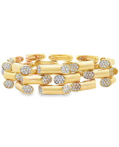18K Yellow Gold Bamboo Link Bracelet with Diamonds