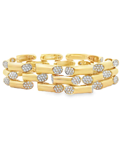 18K Yellow Gold Bamboo Link Bracelet with Diamonds