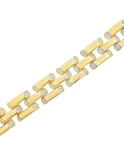 18K Yellow Gold Bamboo Link Bracelet with Diamonds