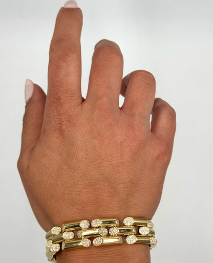 18K Yellow Gold Bamboo Link Bracelet with Diamonds