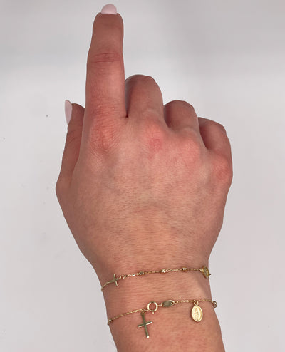 14K Yellow Gold Cross and Miraculous Medal Bracelet