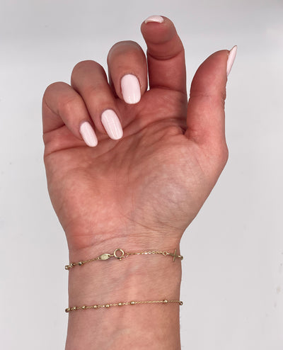 14K Yellow Gold Cross and Miraculous Medal Bracelet