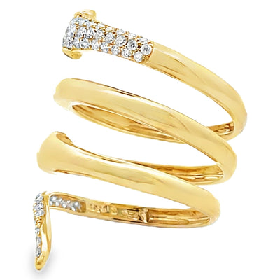 18K Yellow Gold Snake Wrap Ring with Diamonds & Emeralds
