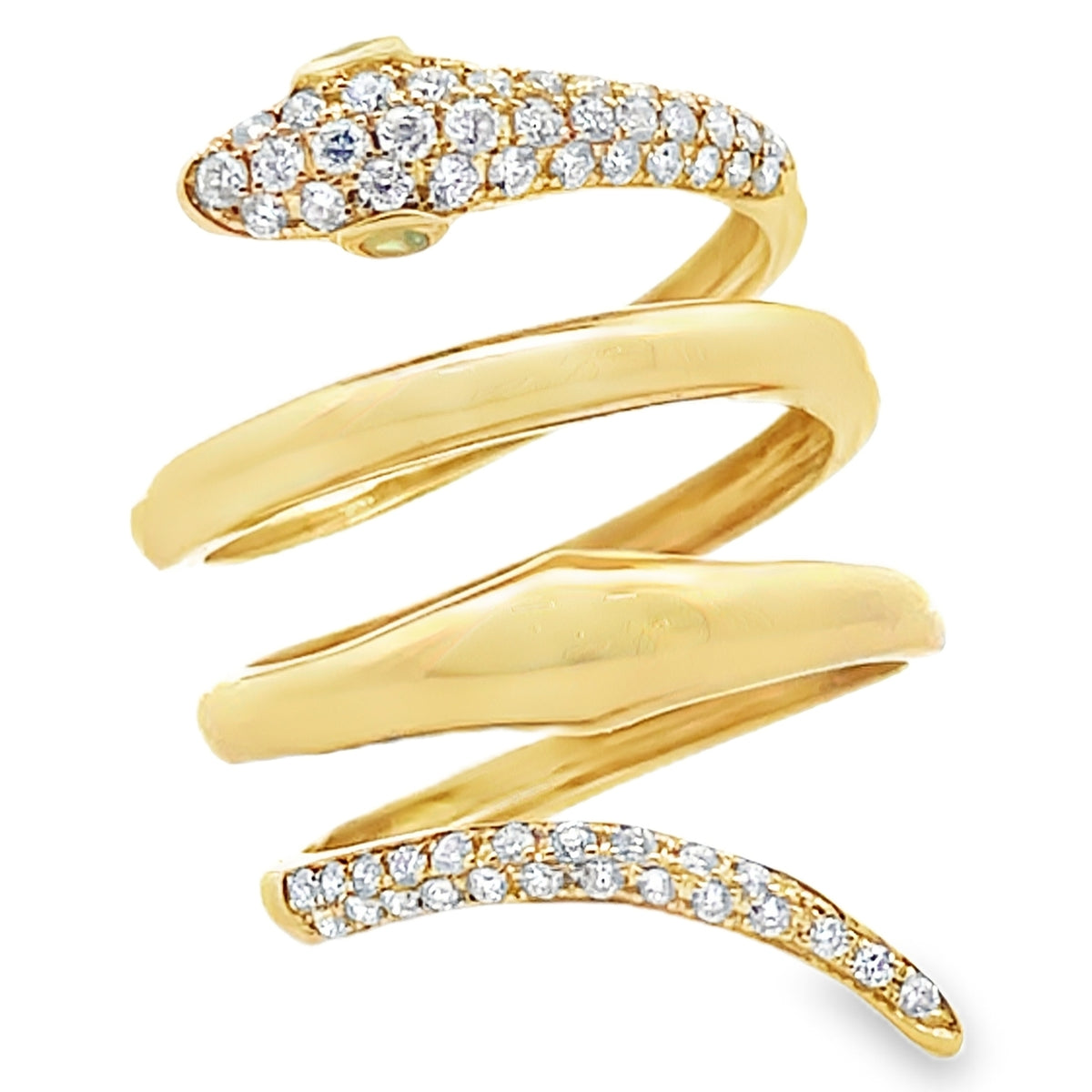 18K Yellow Gold Snake Wrap Ring with Diamonds & Emeralds