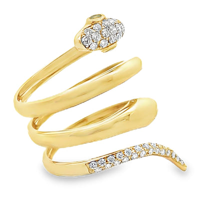 18K Yellow Gold Snake Wrap Ring with Diamonds & Emeralds