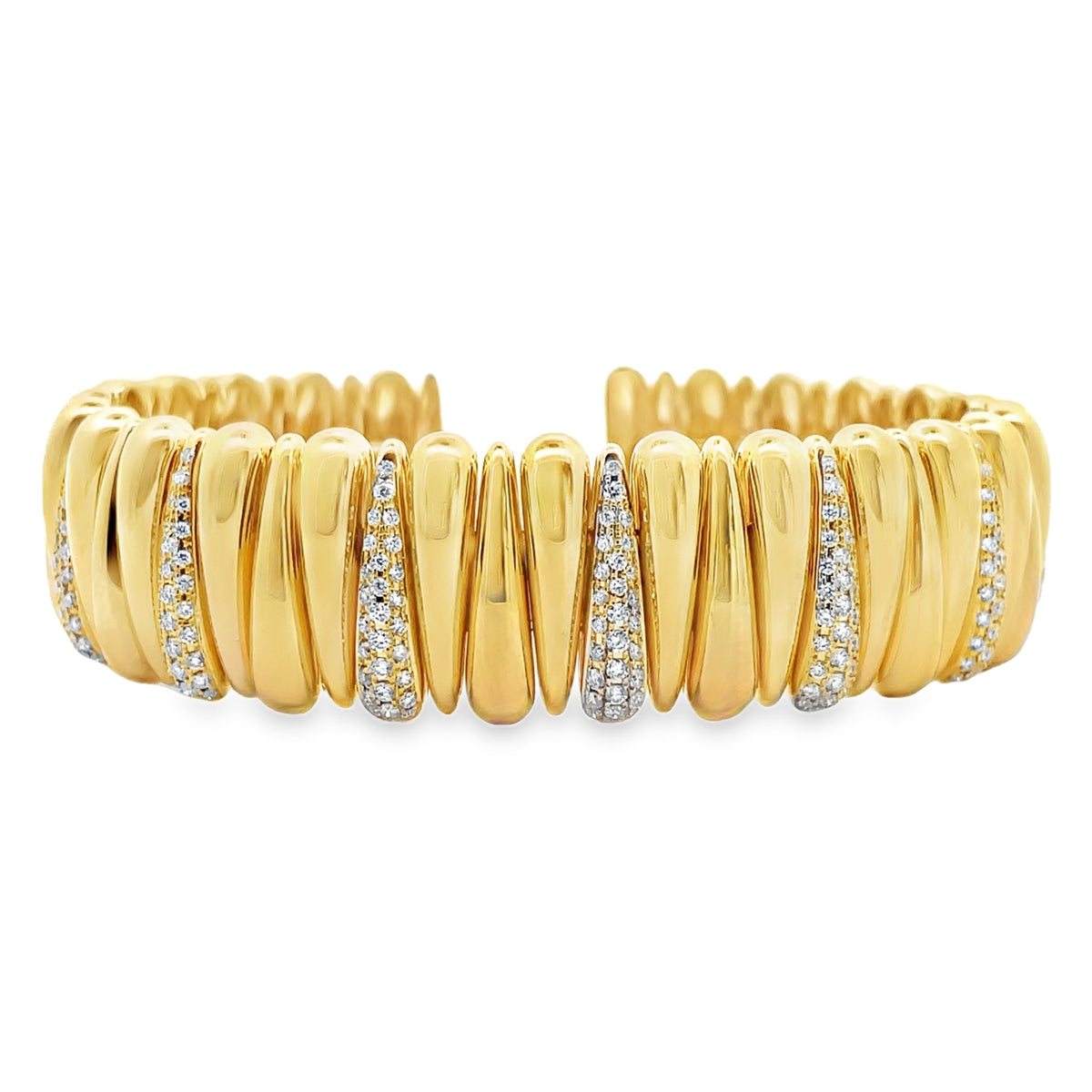 18K Yellow Gold 1.12 Carat Diamond Open Cuff Bangle Bracelet