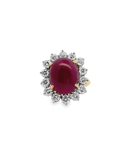 18K Yellow Gold Cabochon Ruby & Diamond Ring
