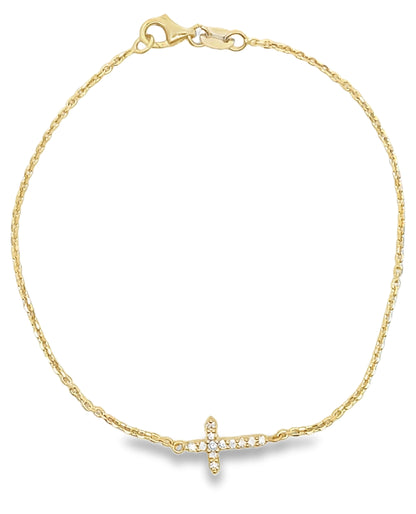 14K Yellow Gold Diamond Cross Bracelet