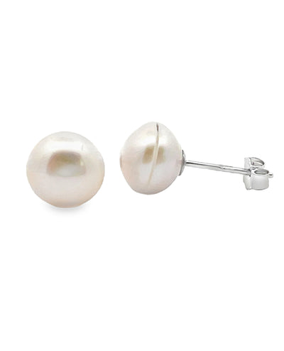 Sterling Silver 8mm Freshwater Pearl Button Stud Earrings