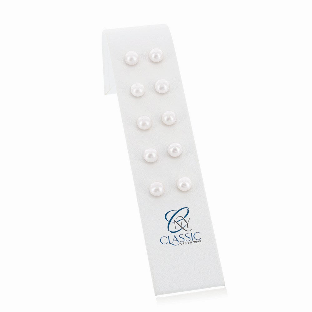 Set of 5 Sterling Silver Freshwater Pearl Button Stud Earrings