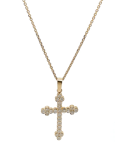 14K Yellow Gold Cross Pendant Necklace 0.52 Carats