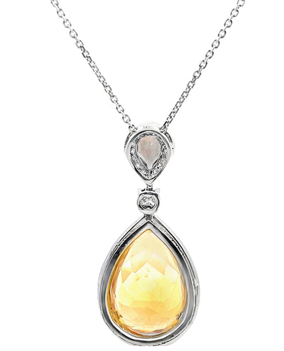 14K White Gold Necklace with 12.28 Carat Citrine, Smokey Topaz and Diamonds