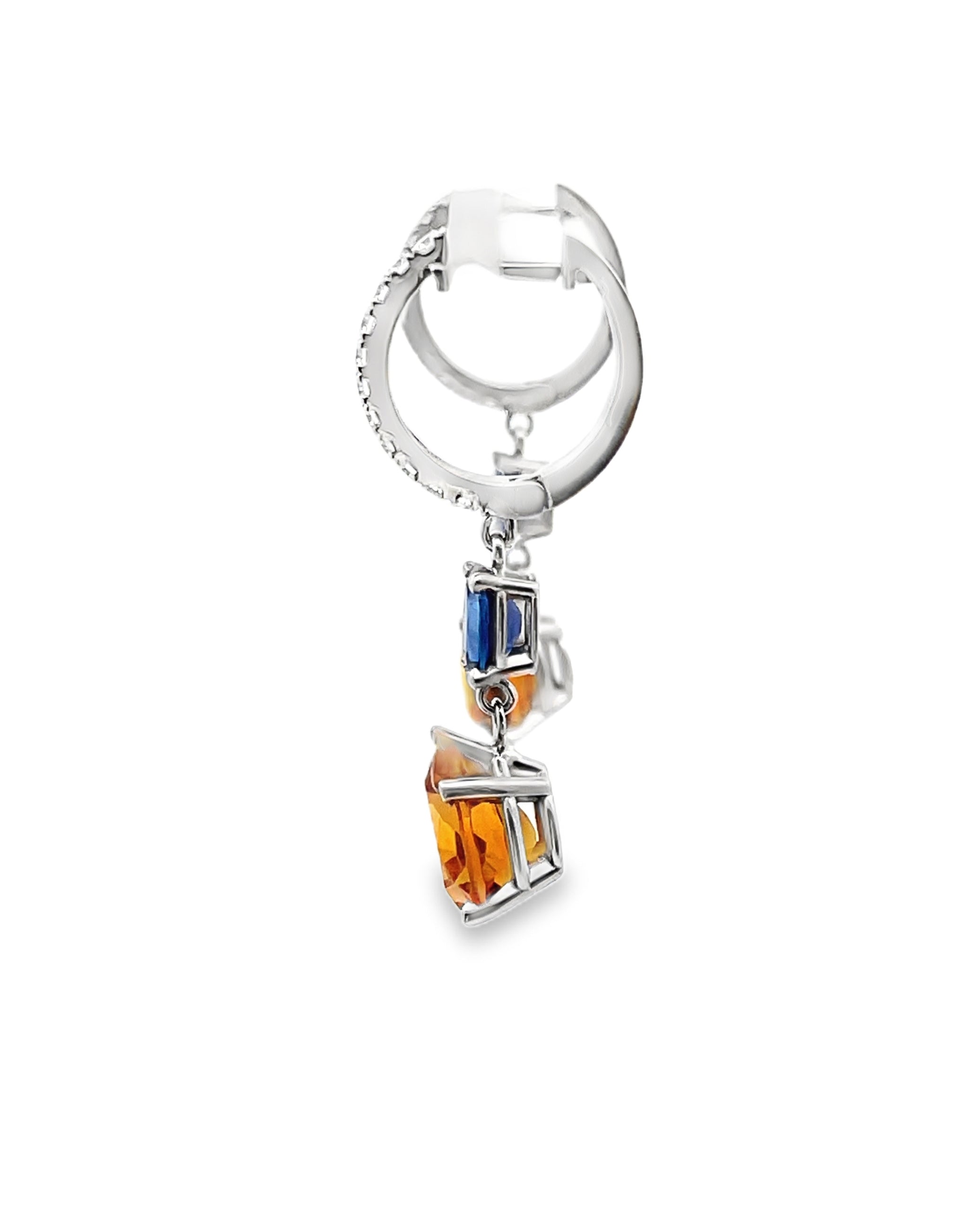 Drop Earrings 14K White Gold Pear Shaped Citrine, Oval Sapphires, Round Diamonds