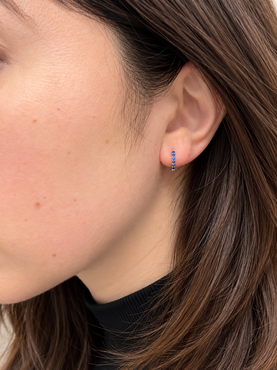 14K Yellow Gold Huggie Earrings with Blue Sapphires