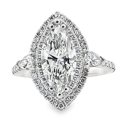 18K White Gold Diamond Ring with Lab Grown Marquise Center