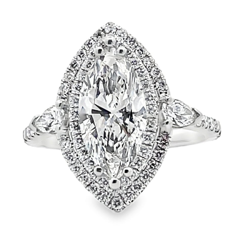 18K White Gold Diamond Ring with Lab Grown Marquise Center