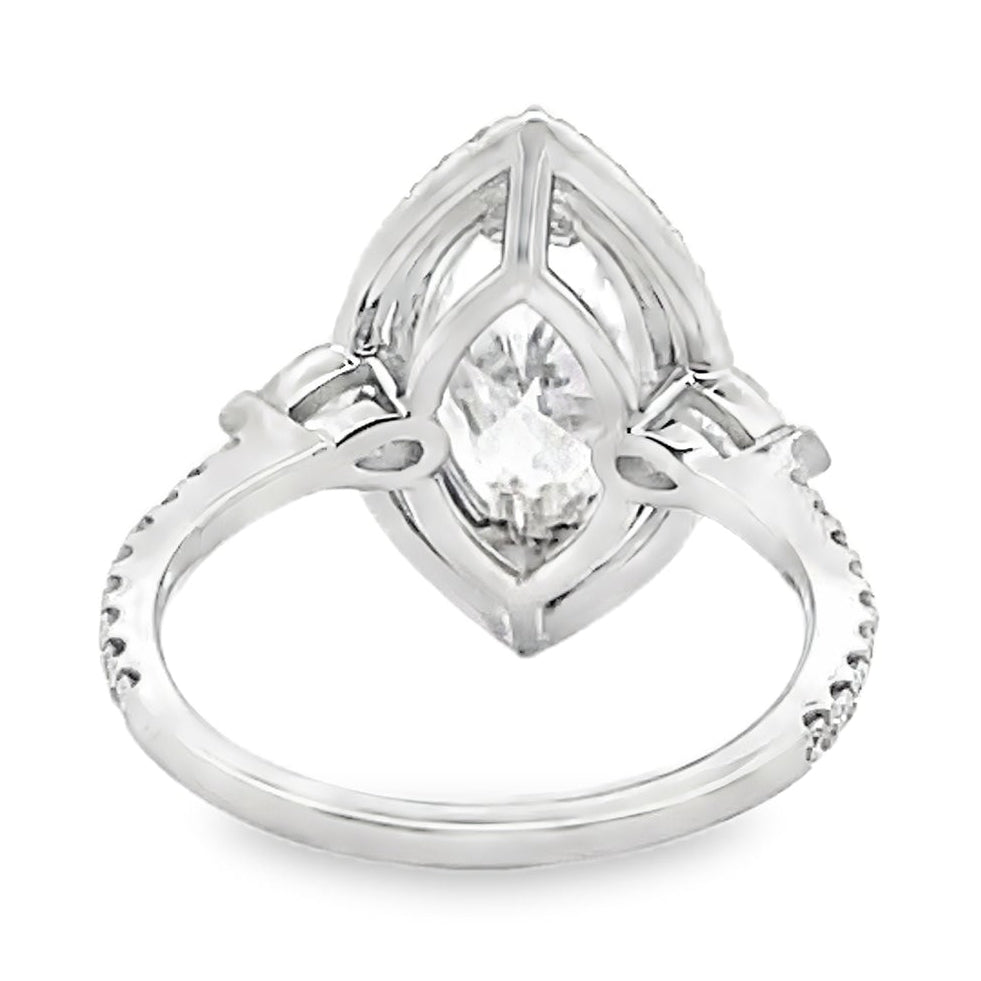 18K White Gold Diamond Ring with Lab Grown Marquise Center
