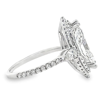 18K White Gold Diamond Ring with Lab Grown Marquise Center