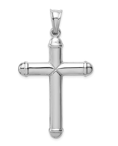 14K White Gold 3D Hollow Cross Pendant