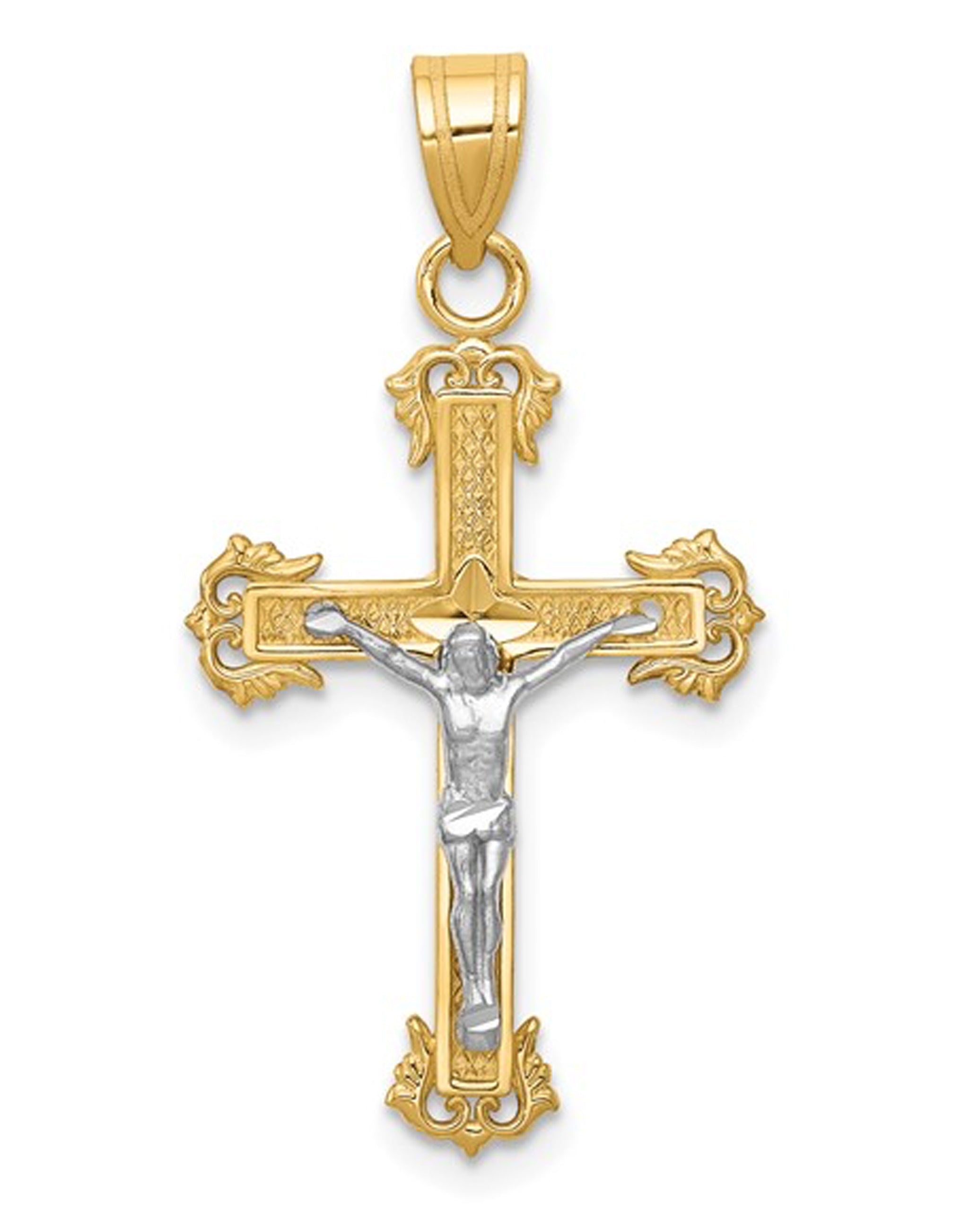 14K Gold Two-tone Crucifix Pendant