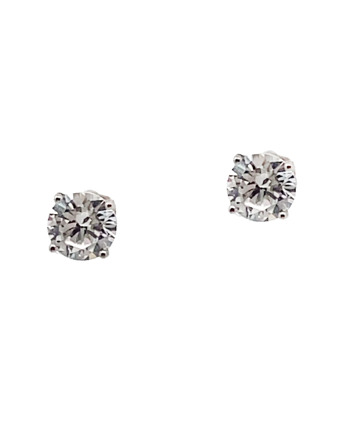 Sterling Silver Stud Earrings with 5mm Round Faceted Cubic Zirconia and Pushbacks