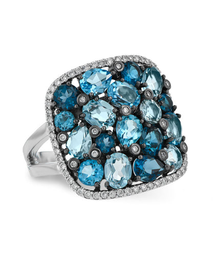 Allison Kaufman 14K White Gold Ring with Multi-Hued Blue Topaz & Diamonds