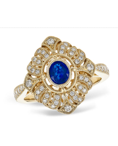 Allison Kaufman 14K Yellow Gold Fashion Ring with Blue Sapphire & Diamonds