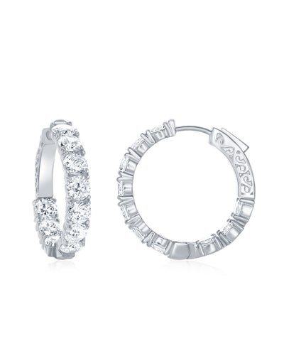 Sterling Silver CZ Hoop Earrings 5mm Wide, 29mm Diameter