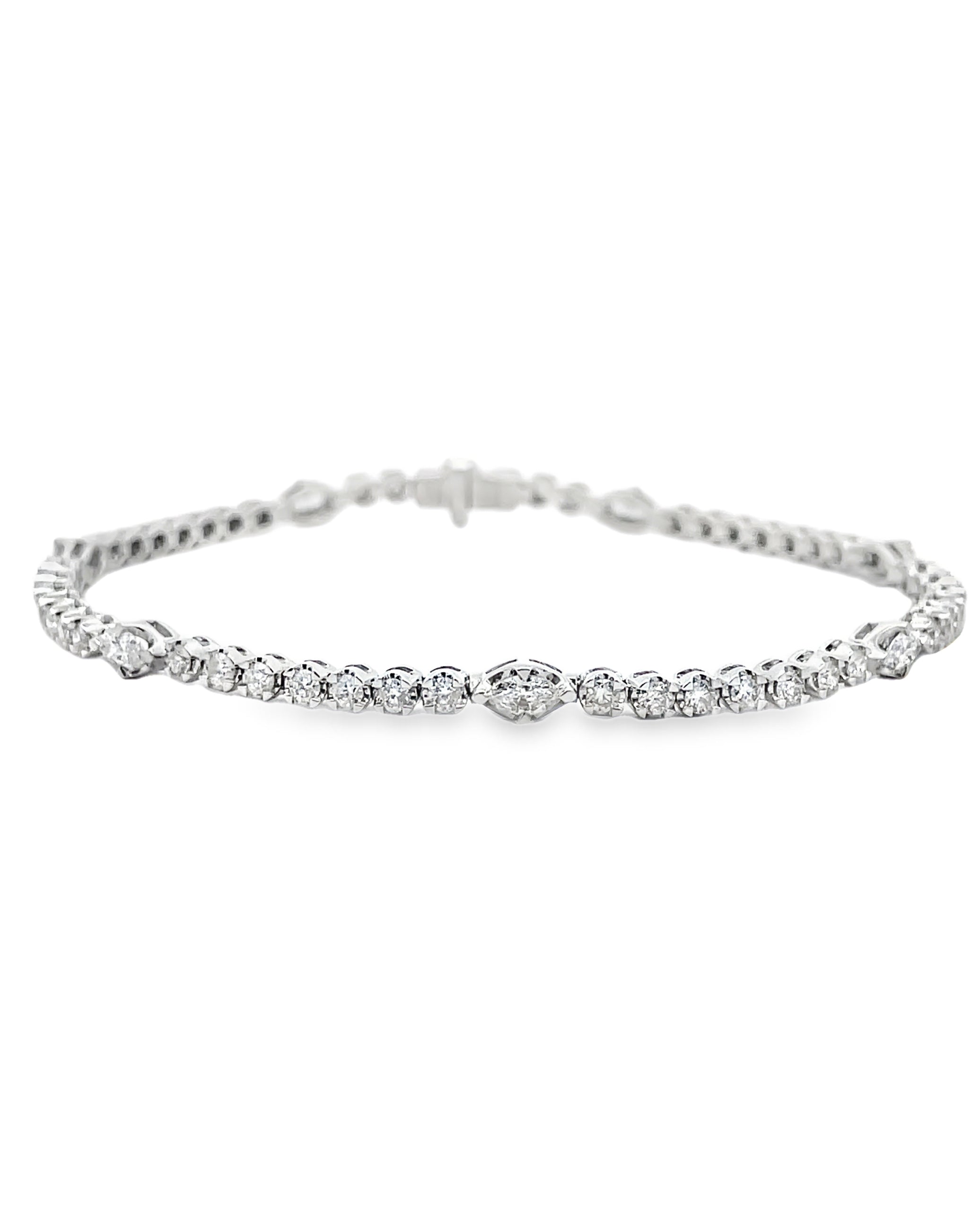 18K White Gold Marquise & Round Diamond Bracelet