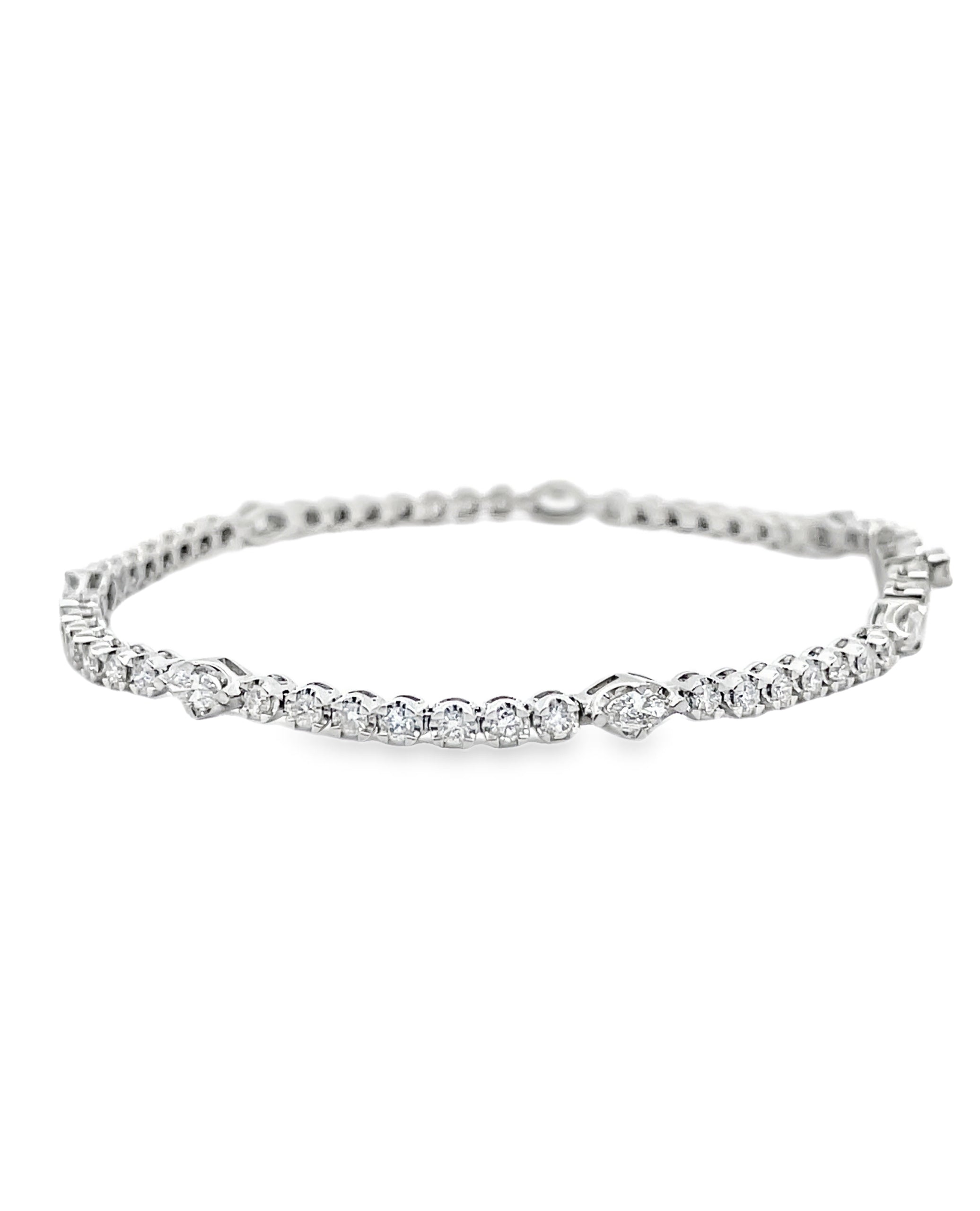 18K White Gold Marquise & Round Diamond Bracelet