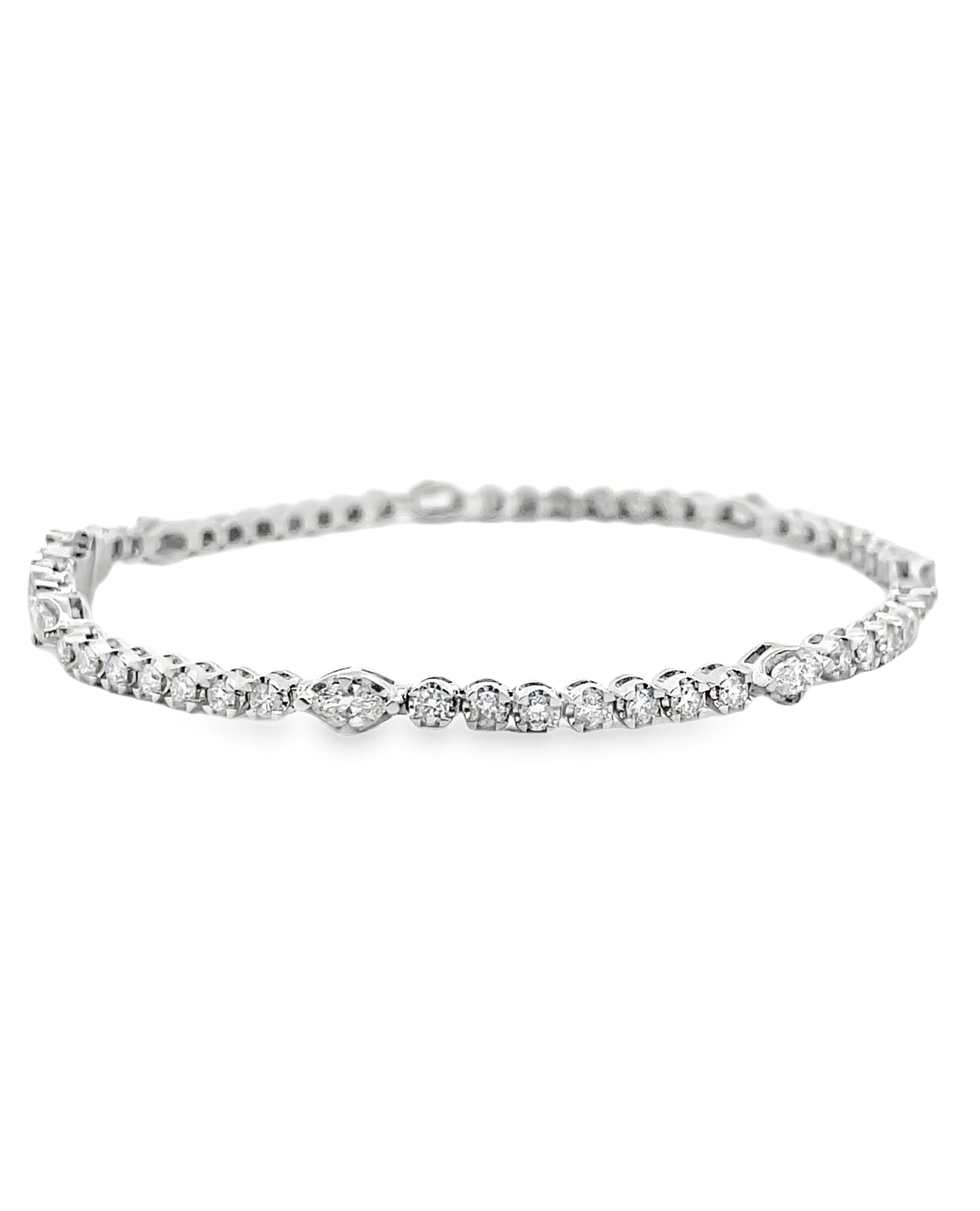 18K White Gold Marquise & Round Diamond Bracelet