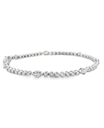 18K White Gold Marquise & Round Diamond Bracelet