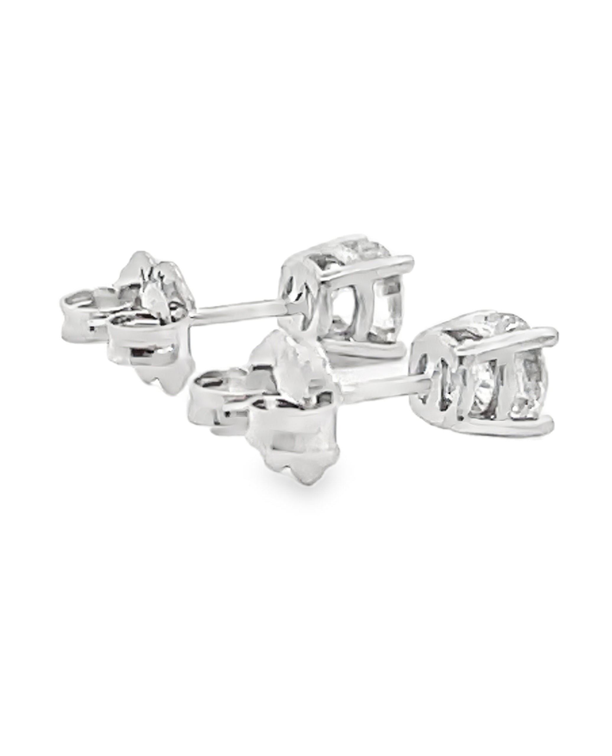 14K White Gold Diamond Stud Earrings with Pushbacks