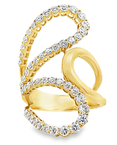 18K Yellow Gold 1.92 Carat Diamond Sculptural Half Butterfly Asymmetric Ring