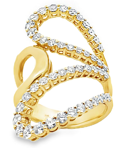 18K Yellow Gold 1.92 carat Diamond Abstract Half Butterfly Statement Ring