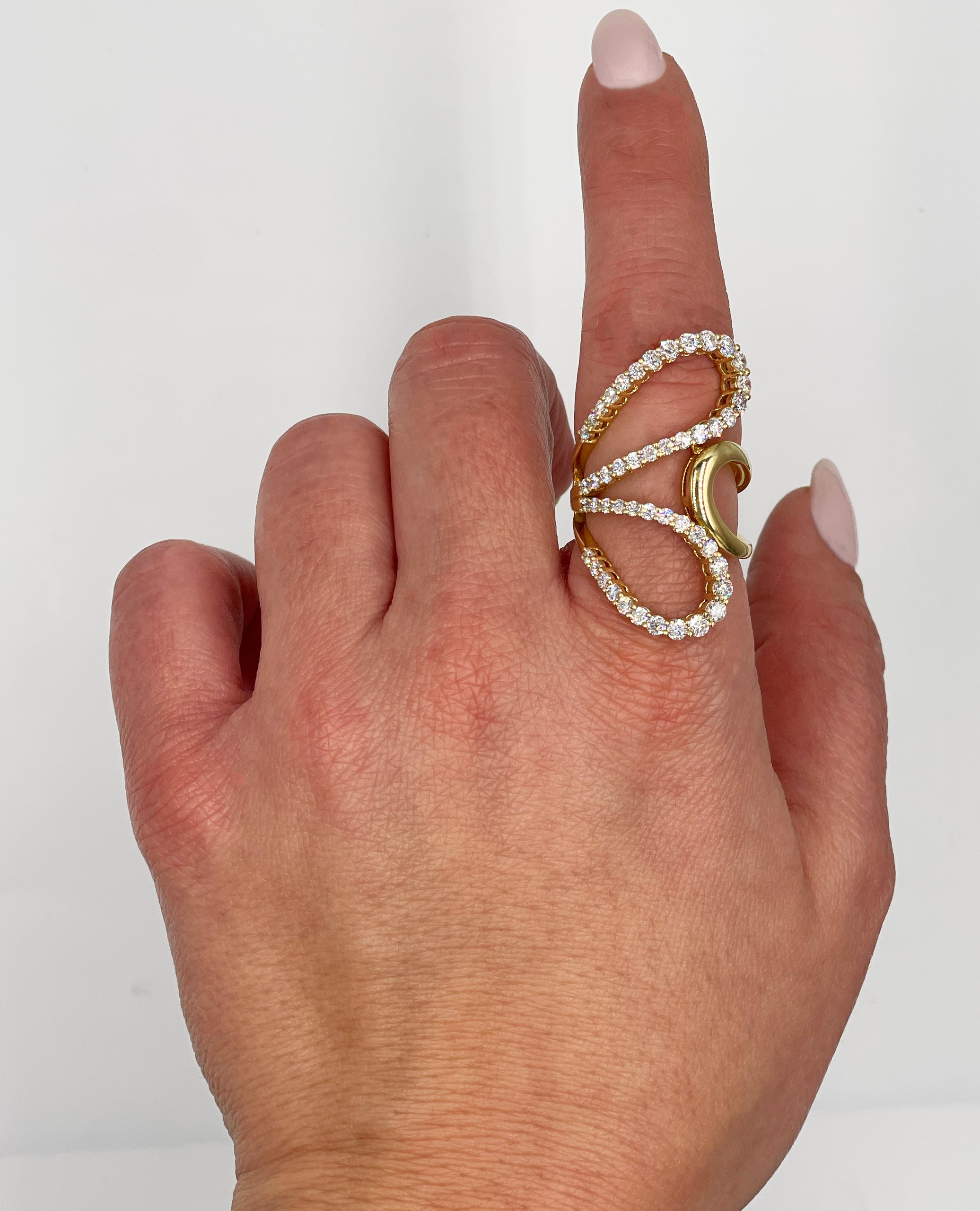 18K Yellow Gold 1.92 carat Diamond Abstract Half Butterfly Statement Ring