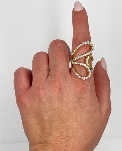 18K Yellow Gold 1.92 carat Diamond Abstract Half Butterfly Statement Ring