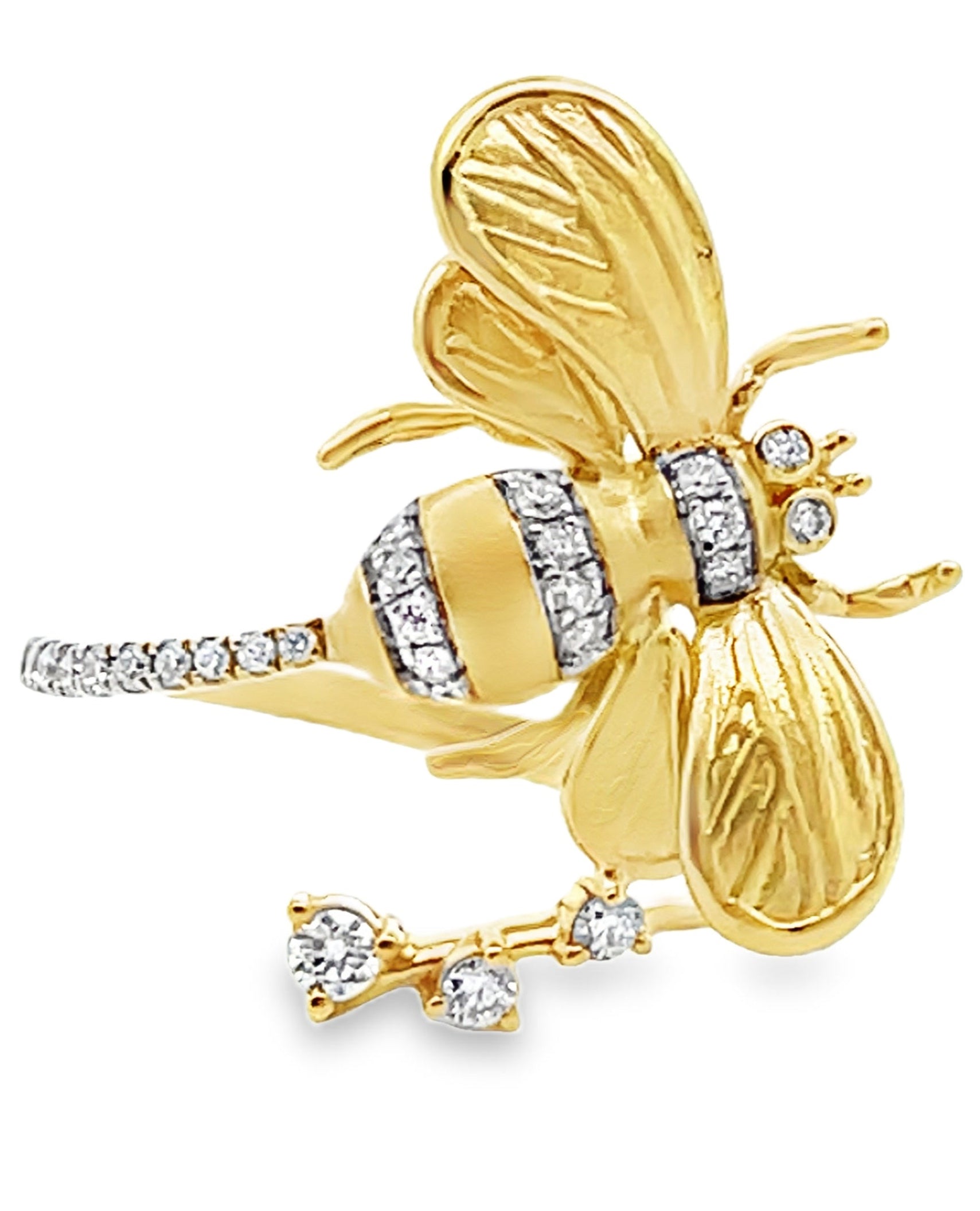 Simon G. DR380 18K Yellow Gold Bee Wrap Ring with Round Diamonds