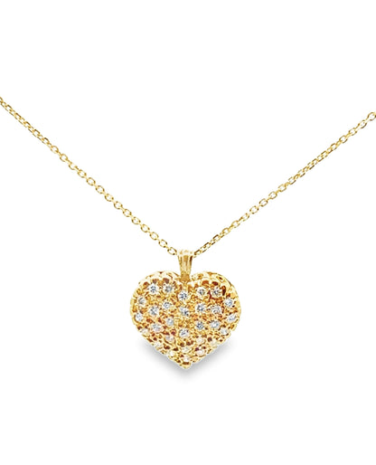 Pave Heart Pendant Necklace with Round Diamonds in 14K Yellow Gold
