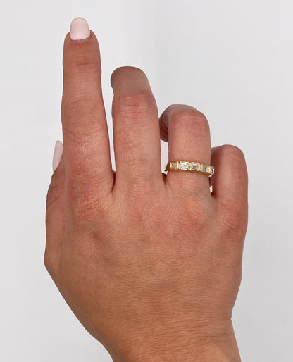 14K Yellow Gold Bezel Set Ring with Diamonds- Size 7