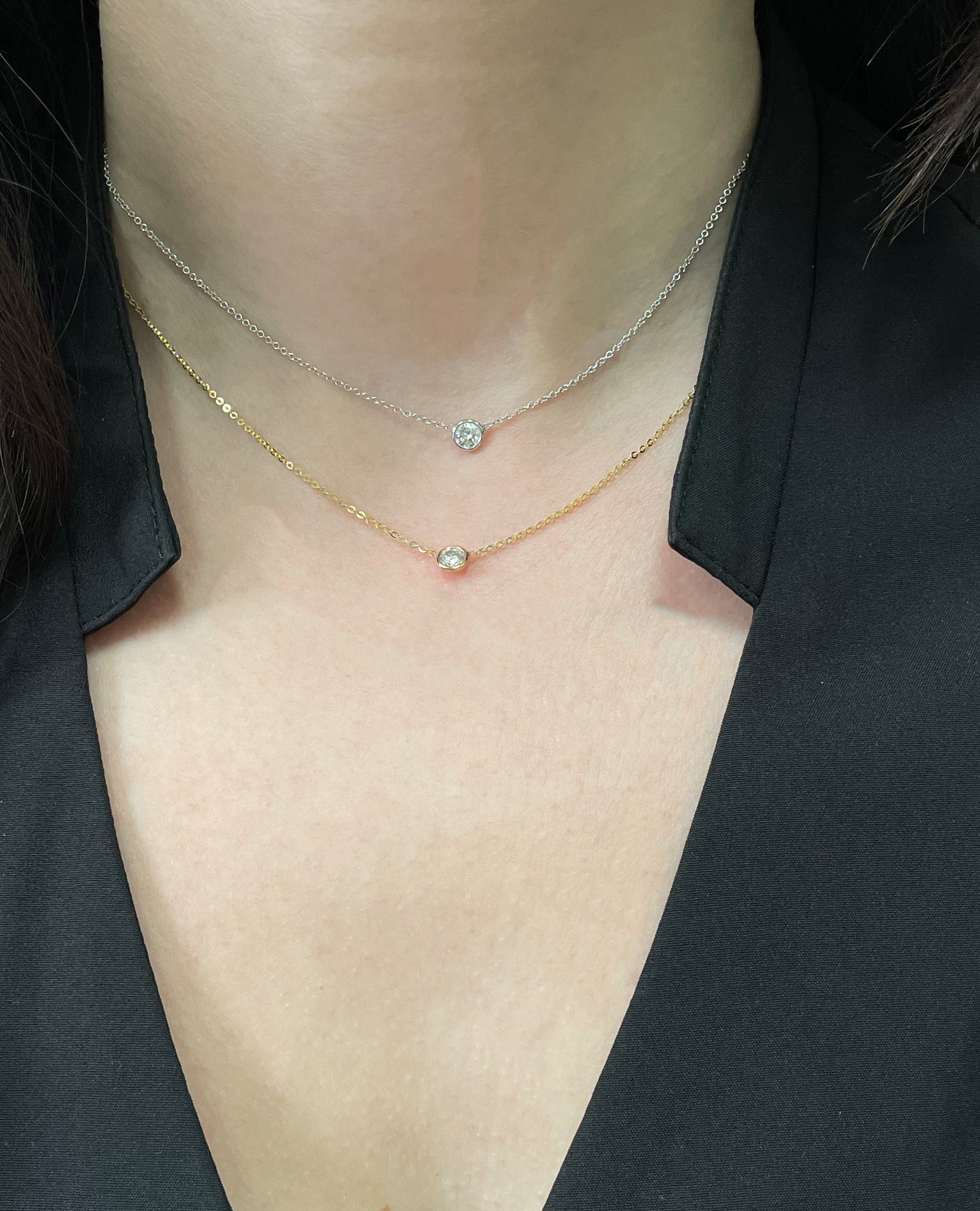 14K White Gold Diamond Dot Necklace